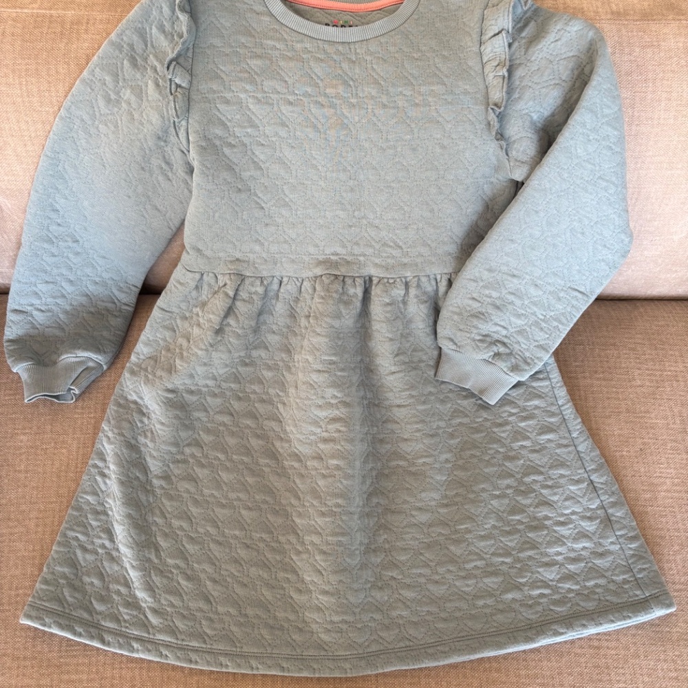 Mini Boden Heart Jacquard Sweat Dress, Tourmaline Blue. Girls Size 9-10.